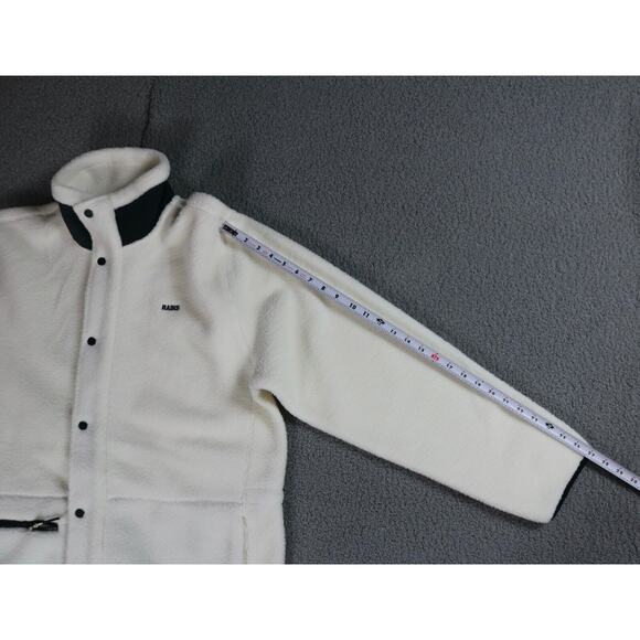 New Rains Coats Mens XL White Heavy Long Fleece Jacket Fossil Button Pockets - Picture 10 of 14